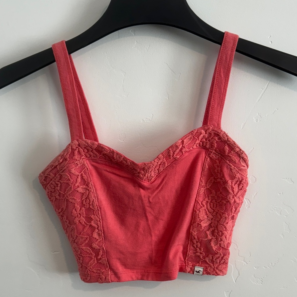 Hollister Coral Lace Bustier Crop Top